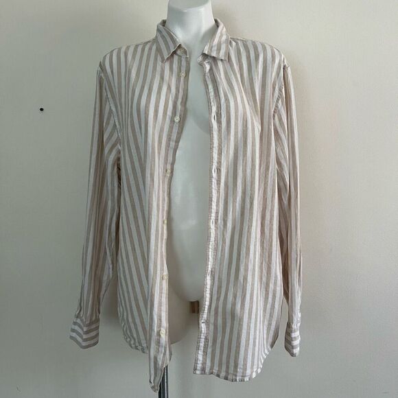 H&M Slim Fit Linen Blend Stripe Button Down - Picture 7 of 8